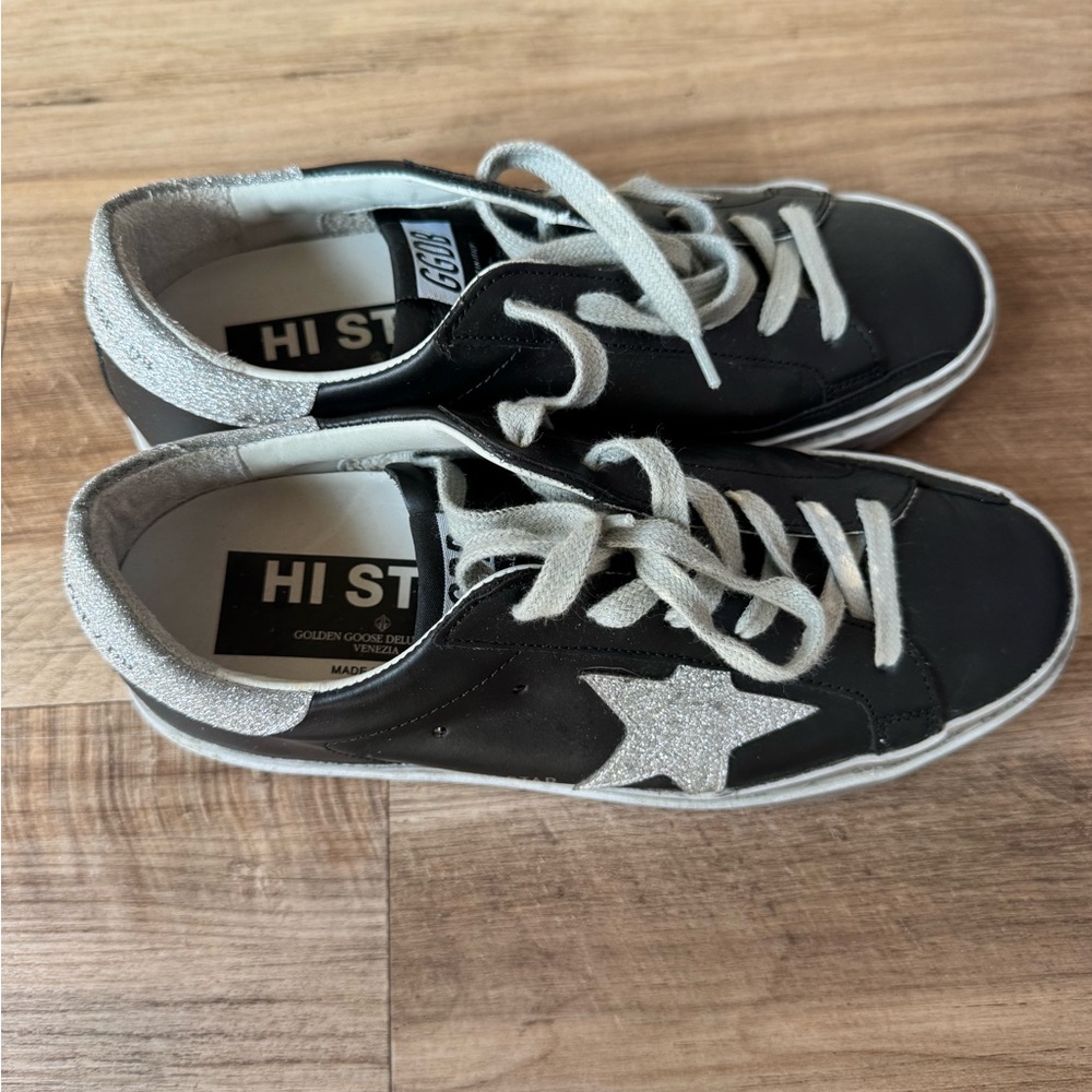 Golden Goose Black Sneakers with Silver Star